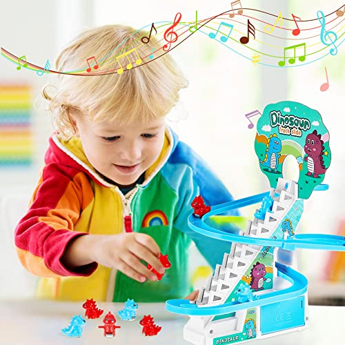 Image of Climb Stairs Toy Roller Coaster Toy for Halloween Christmas Electric Track Toys Track Slide Stairs Indoor Toy with LED Flashing Lights (Dinosaur)