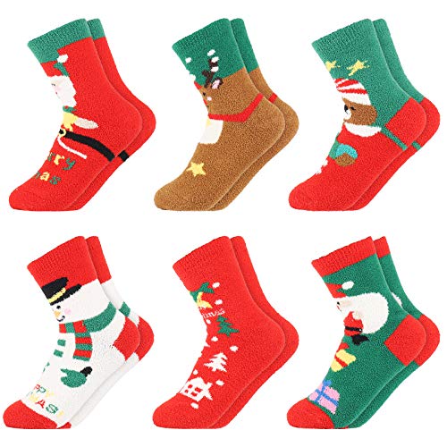 6 Pairs Fuzzy Christmas Socks for Wowen Coral fleece Socks Warm Winter Cozy Socks Christmas Gift Socks Holiday Socks