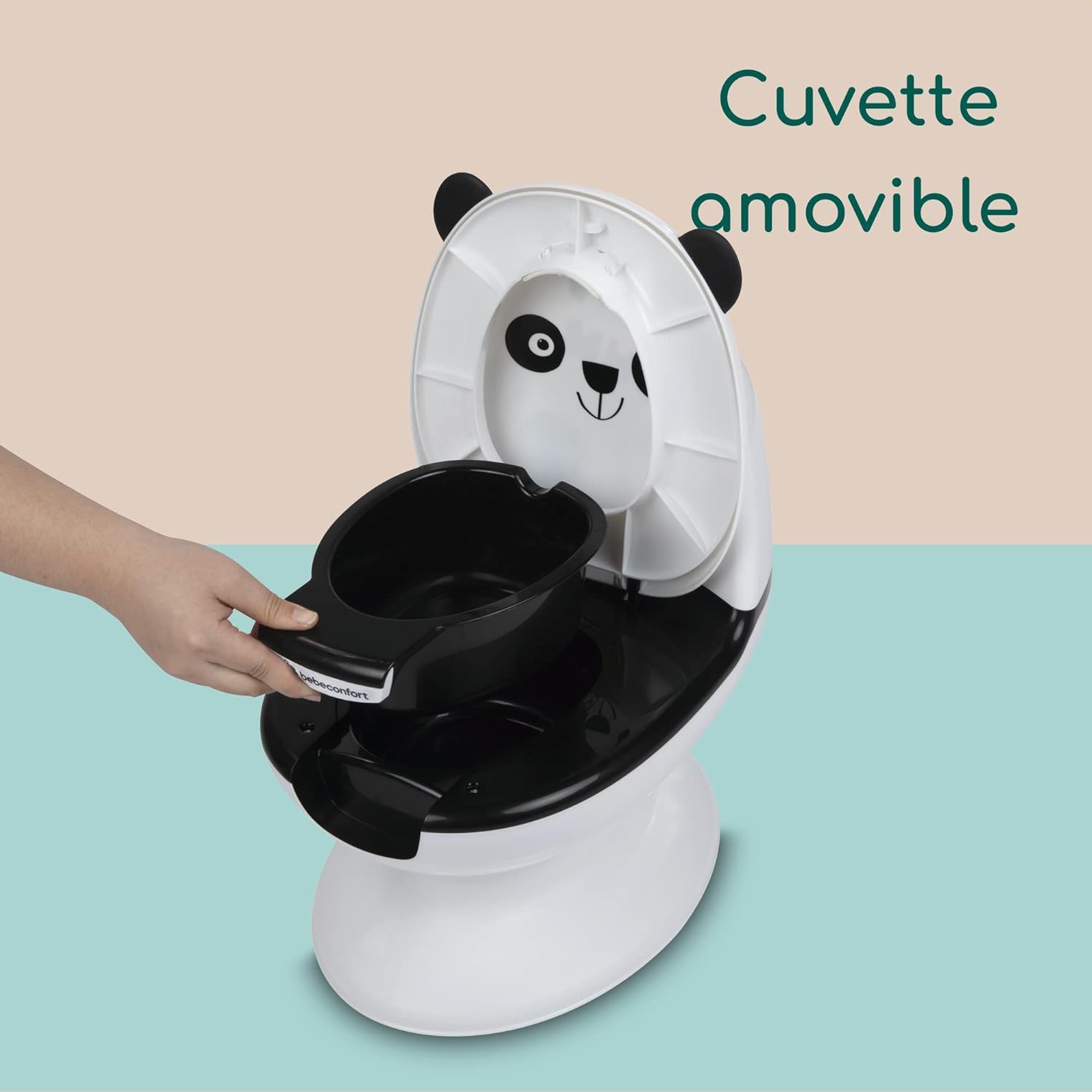 Bebeconfort Pot Bébé Toilette, Siège d'Apprentissage de la Propreté, 1-4 ans, 0-20 kg, Pare-Éclaboussures, Vrai Son de Chasse d'Eau, Cuvette Amovible, Facile à Nettoyer, Panda