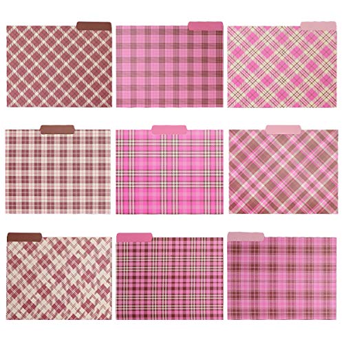 Decorative File Folders Set - 9 Cute Pink Office Folders - Letter Size (9.5 x 11.5 Inches)  Office Supplies for Women - Durable - Ideal for All Your documents  Fit for Your File Box