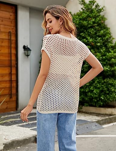 BMJL Women's Crochet Tops Summer Short Sleeve Beach Cover Up Knit Hollow Out Sexy See Through Tops4