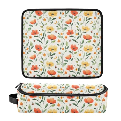 Bolsa de viaje resistente al calor con diseño de mármol y flores acuareladas para herramientas de cabello como planchas, rizadores y organizador portátil miniatura 3