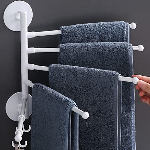 Porte-serviettes pivotant blanc 4 barres avec crochet auto-adhésif sans perçage
