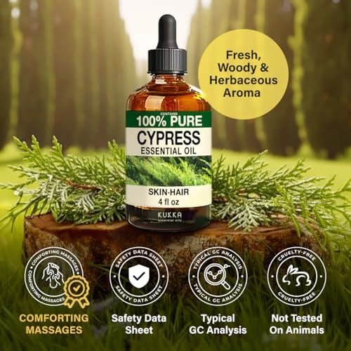 Image of 100% Pure Cypress Oil - 4 Fl Oz Cypress Essential Oil for Hair, Skin, Diffuser, Aromatherapy & DIY Soap Making Scent