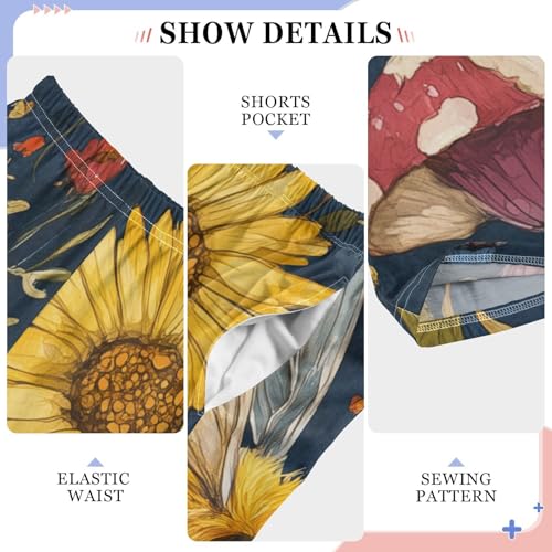 Bee Mushroom Floral Boys Long Pants Soft Trousers Elastic Waist Kids Lounge Bottoms with Pockets S-XL4