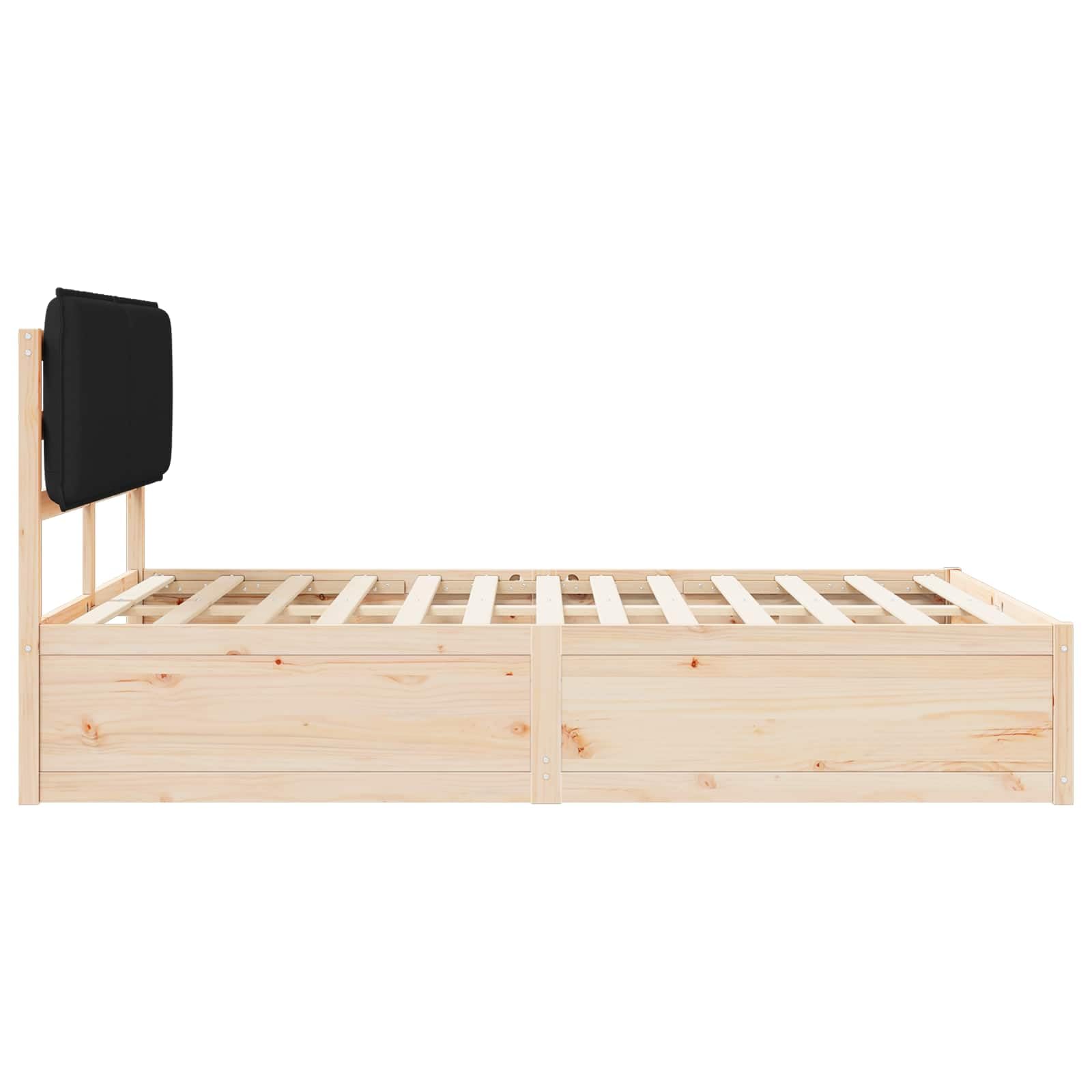 Bettgestell mit gepolstertem Kopfteil Schwarz aus massivem Kiefernholz 160 x 200 cm, Robustes Holzbett mit Lattenrost, modernes Doppelbett für Schlafzimmer und Gästezimmer