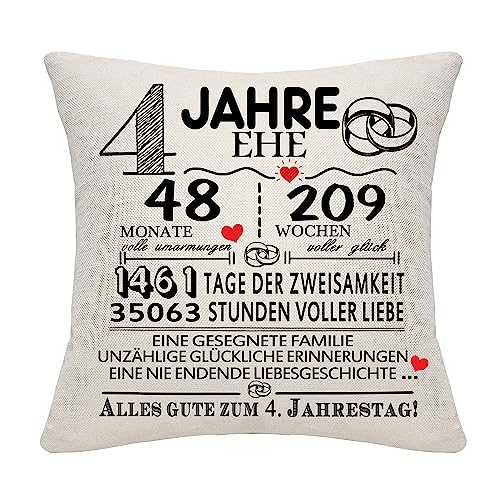 Bommex 4 Jahre Ehe Geschenk 4. Hochzeitstag Kissen Abdeckung Keepsake Dekoration Geschenk für Paare Eltern Frauen Männer Mama Papa Ehemann Frau Oma...