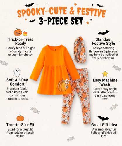 Image of Unique Baby Girls Kids Toddler 3pc Outfit Set Long Sleeve Stretch Tunic Top Leggings and Scarf