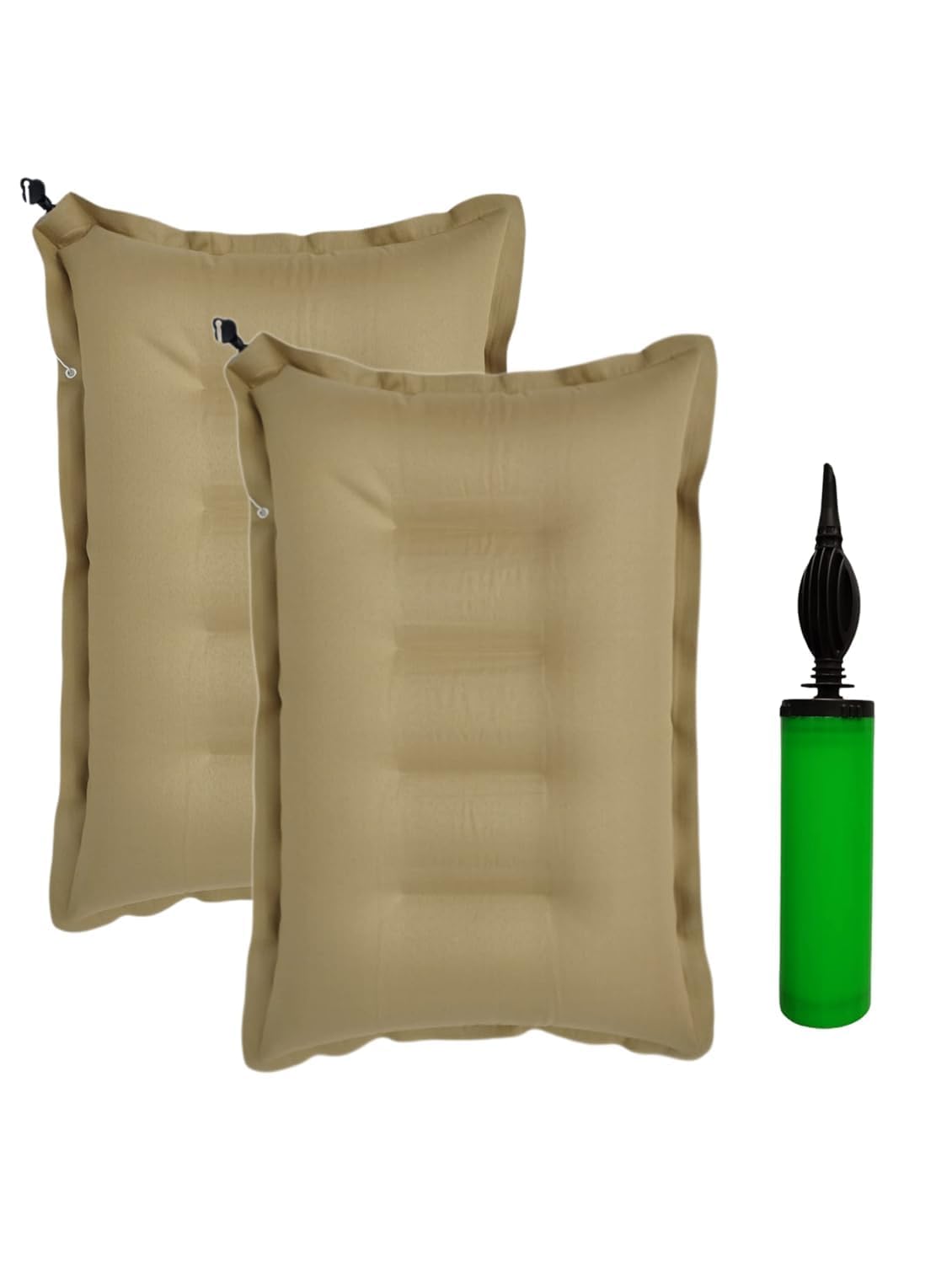 shiom kart brown inflatable cotton travel pillows with air pump | portable sleeping cushions for train, flight, bus, camping & travel use pack of 2