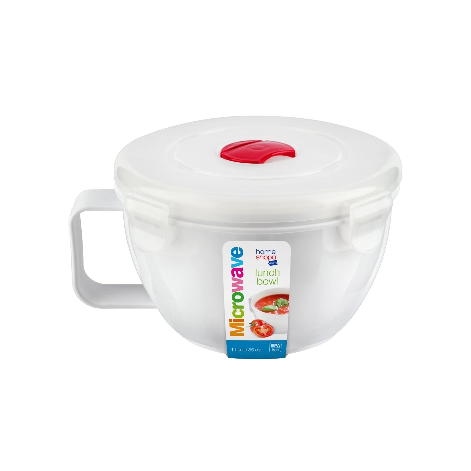 Homeshopa.com White Homeshopa 1 Pack Of 1 Litre Microwave Ramen Noodle Bowl With Handle & Steam Vent Lid, Bpa-Free Plastic Porridge Cooker Pot, Portable Salad & Soup Mug For College, Home, Office, Dishwasher Safe