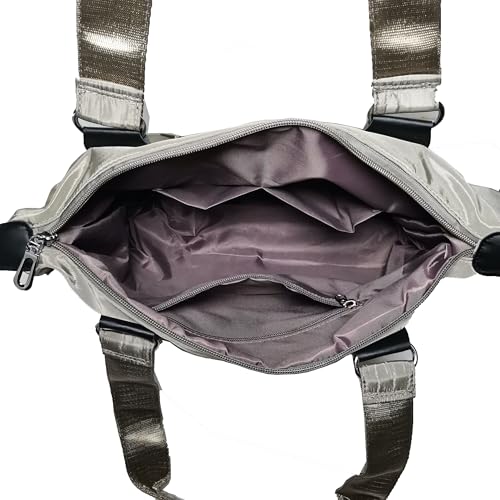 Image of Crossbody Bag for Women Multi-Pocket Nylon Tote Handbag Commuter Shoulder Bag (Khaki)