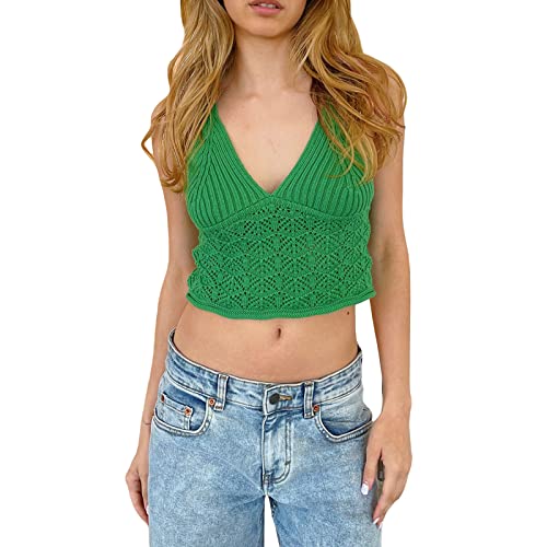 Image of HengShunRui Women Sleeveless Knit Vest Button Down Crochet Sweater Tank Top