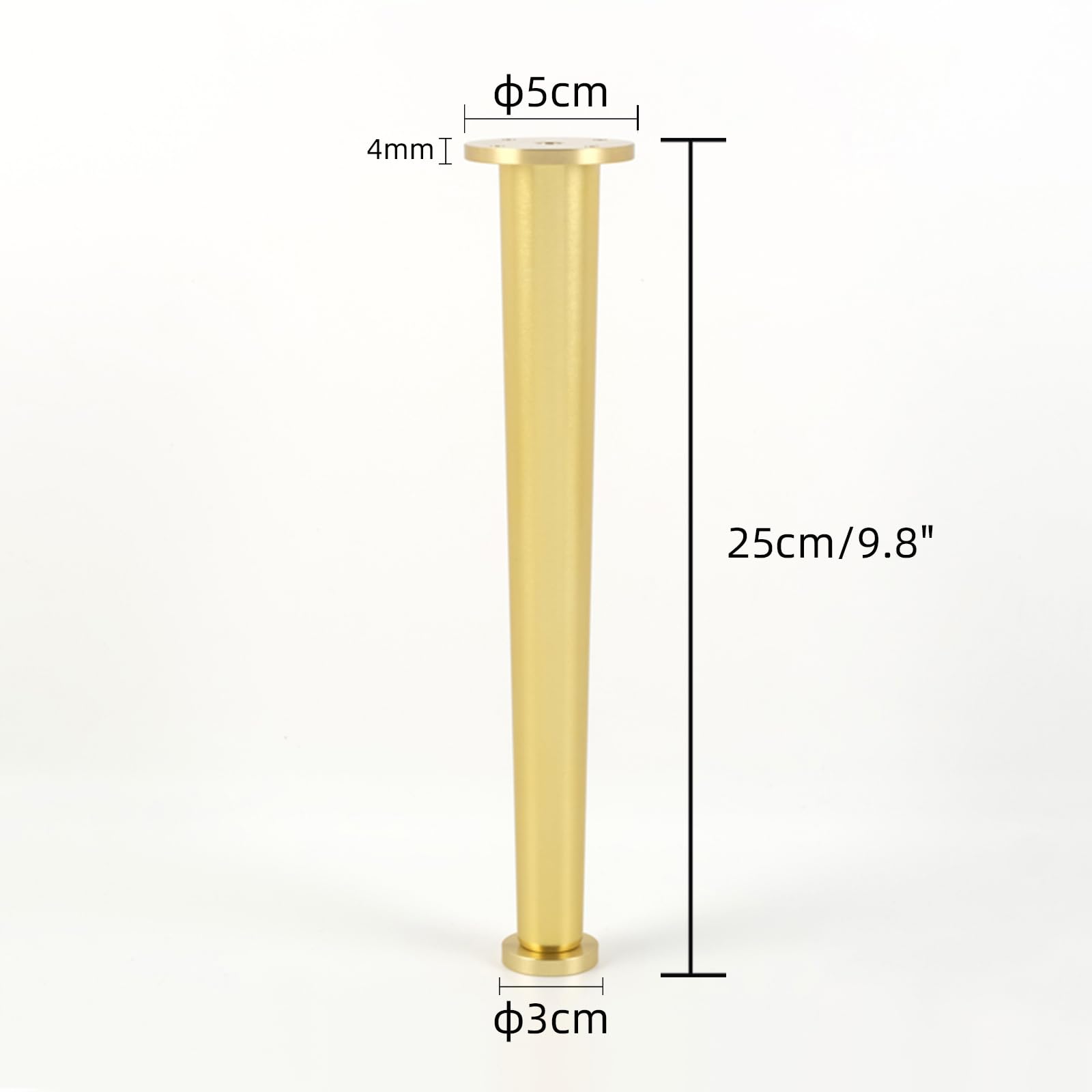Patas para Muebles Regulables Dorado, 4Piezas Patas para Mesas Regulables Pies de Sofá Conicas para Armario Aleación de Aluminio | Anodizada Pata para Cama Altura Opcional 25cm Pies Gabinete 25cm/9.8"