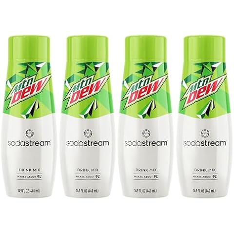 SodaStream - Mountain Dew Soda Drink Mix | For Soda Makers; turns 9.5 Gallons of Fizzy Water into delicious Mountain Dew | 52mg Caffeine per 12oz | Makes 96 Servings | 14.9 Fl Oz, Pack of 4 Cover