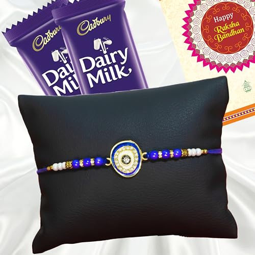 Image of Canton Rakhii Gift for Brother with Chocolate - Designer Rakhi for Brother with Cadbury Gift Hamper Pack, Roli Kumkum & Greeting Card (Design-17, 1 Rakhi + Cadbury)