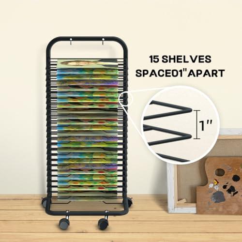 Image of INNOVART 25 Shelves Mobile Art Drying Rack for Classroom & Art Studio, Portable Steel Painting Drying Rack with 4 Wheels, Functional Artwork Display Storage Racks for Classroom, Craft Room, Home