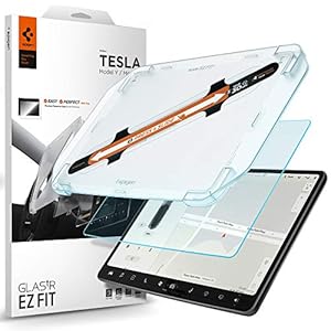 Spigen Glas.tR EZ Fit Screenprotector compatibel met Tesla Model 3, Model Y, met sjabloon voor installatie…