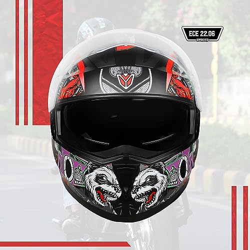Image of Ignyte IGN-7 Bug ECE 22.06 /ISI /DOT Certified Full Face Graphic Helmet with Outer Anti-Fog Clear Visor and Inner Smoke Sun Shield
