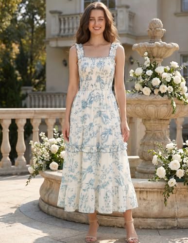 Image of Scarlet Darkness Floral Dress for Women 2026 Flowy Sundress Smocked Cottagecore Dresses