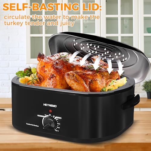 Image of 18 Quart Roaster Oven with Self-Basting Lid, Electric Turkey Roaster Oven with Defrost & Warm Function, Adjustable Temperature, Removable Pan & Rack, Stainless Steel, Black