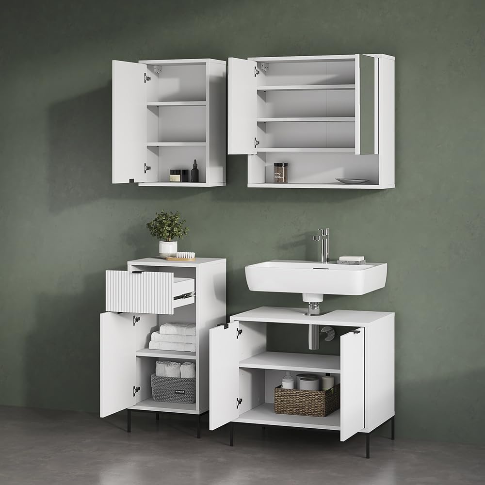 Livinity Badschrank ATERNO, Weiß, 40 x 65 cm mit 2 Regalböden