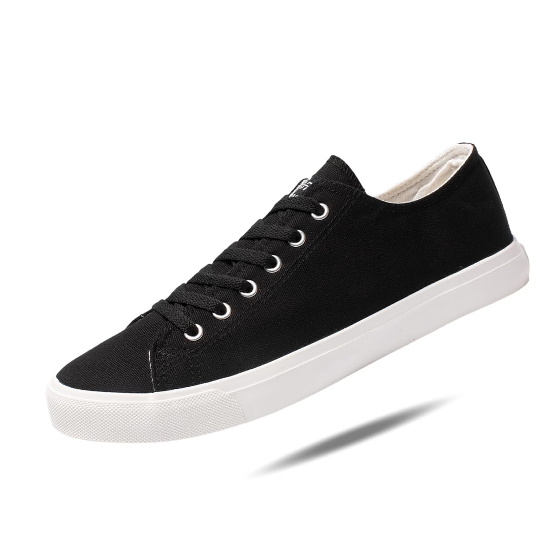 Mens Black Canvas Sneakers Low Top Casual Shoes for Men Women Retro Tennis Skate Shoes with Gum Grip