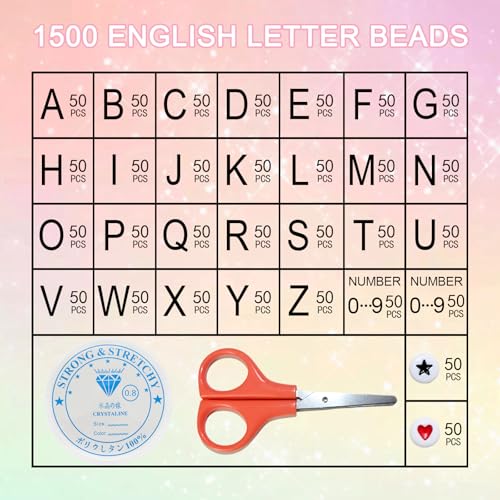 Image of Amaney 1500 Pieces 4x7mm White Round Acrylic Alphabet Letter Beads A-Z Number Beads Star Beads Heart Beads and Crystal Line for Jewelry Making