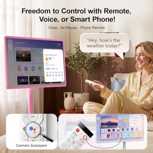 Image of 32 inch Portable Smart TV with Android 15, 1080P Touch Screen Monitor on Wheels, EDLA-Certified, 8GB+128GB Storage, 5MP Camera, 10H Playing Time, Rotatable Display, Wireless Casting, Voice Remote Control