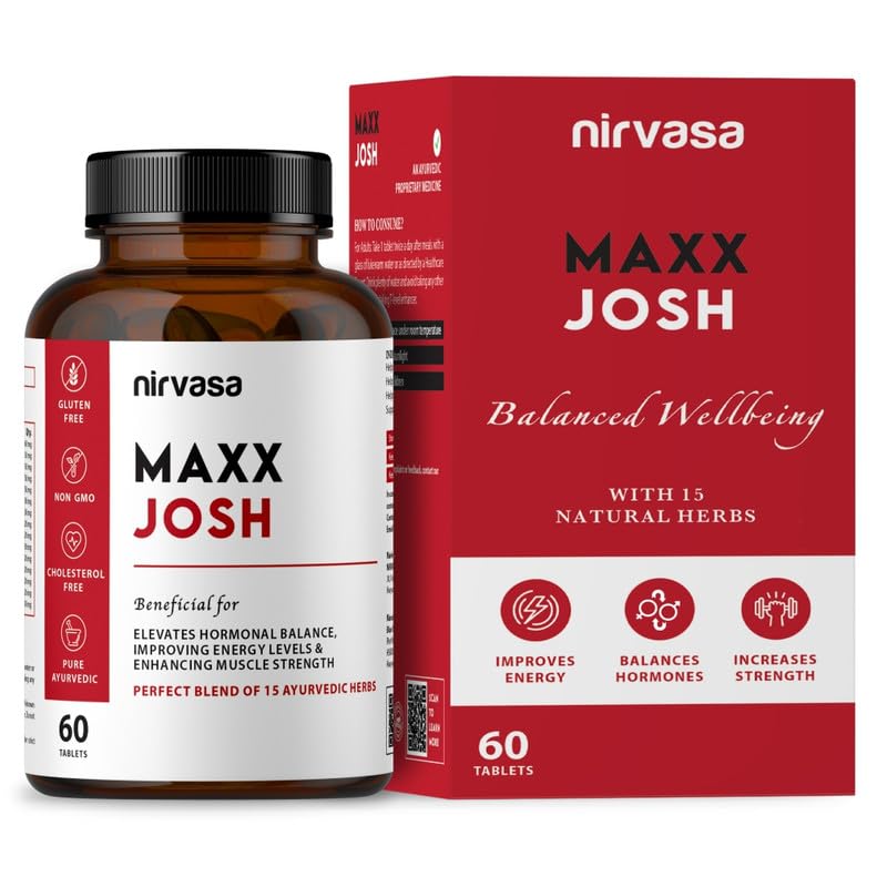 Nirvasa Maxx Josh Testosterone Supplement (500mg, 60 Tabs) | Boosts Testosterone, Muscle Strength & Energy | Enhances Performance, Stamina & Vitality | Ashwagandha, Gokshura & Safed Musli - Pack of 1