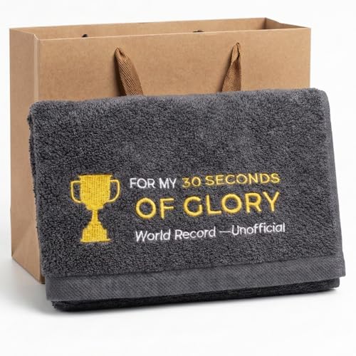 LUDEONA Funny Hand Towel Embroidered Washcloth 30 Seconds of Glory 100% Cotton Dark Gray 13.75 x 13.75 in Square Machine Washable Couples Funny Gift with Kraft Gift Bag