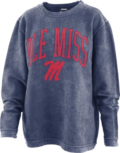Royce Apparel Womens Long Sleeve Oversized Corded Top - Comfy Crew Neck Sweatshirt (Ole Miss) - X-Large