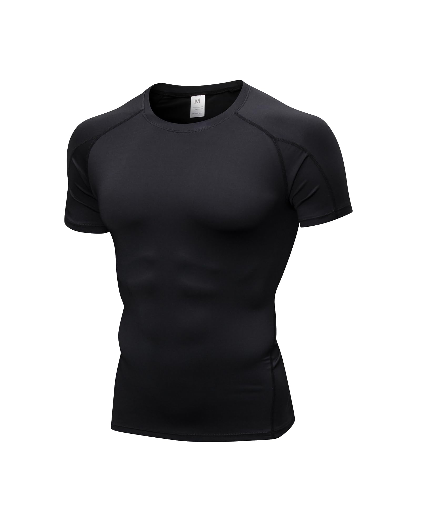 Men's Athletic Short Sleeve Stretch Compression Shirts Performance T-Shirt Running Workout Tops Quick Dry Base Layer Black M