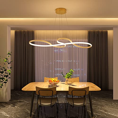 Sunmoo Modern Led Chandelier Dining Room Modern Pendant Light Dimmable Creative Contemporary Chandelier Adjustable Hanging Lighting Fixture For Living Room Kitchen Island 3000K/4000K/6000K (Gold) #TOP6