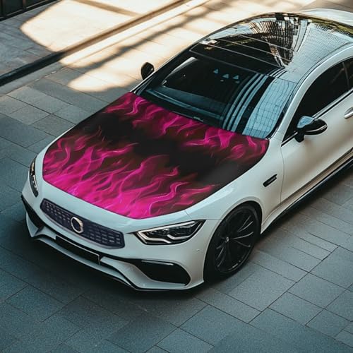 Image of Car Hood Cover Car Hood Wrap Blankets Red Bonfire Print Stretchable Vehicles Banner Auto Decorative Accessories for Compact Sedans SUV Trucks (59x39 Inch)