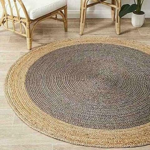 Avgari Creation Rug Round 100% Hand Braided Living Room Area Rug Kitchen Hall Carpet, Indoor Outdoor Garden Mat Area round Rug (90x90 CM (3x3 Square Feet), Grey) (CD-JB-Rug) Cover