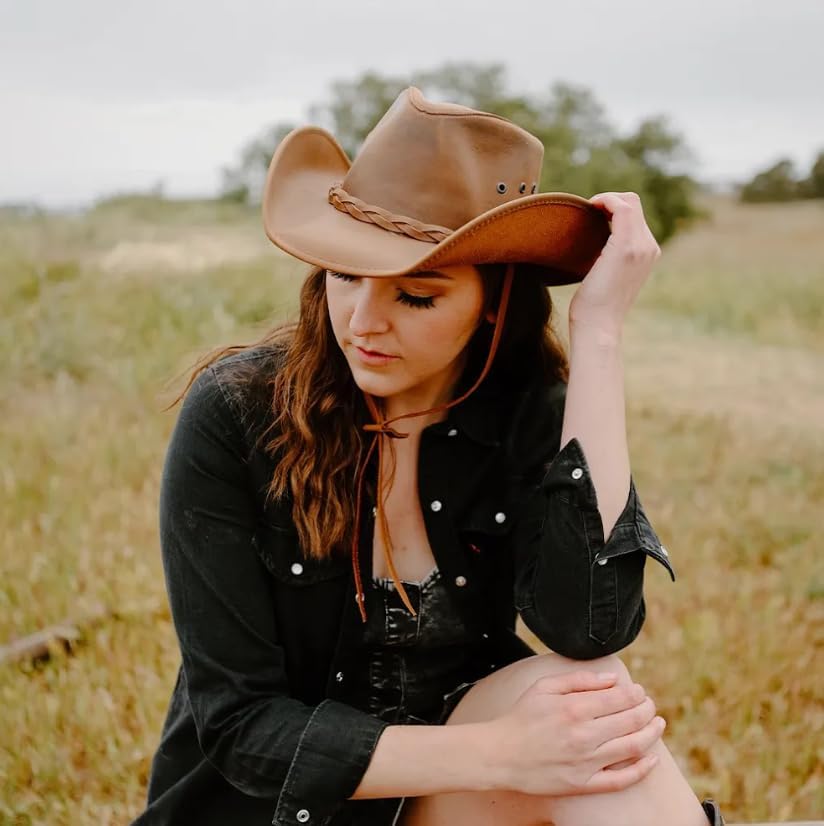 American Hat Makers Hollywood Outback Hat | Oiled Leather Cowboy Hat | Durable, Breathable & Stylish Sun Protection - Image 7