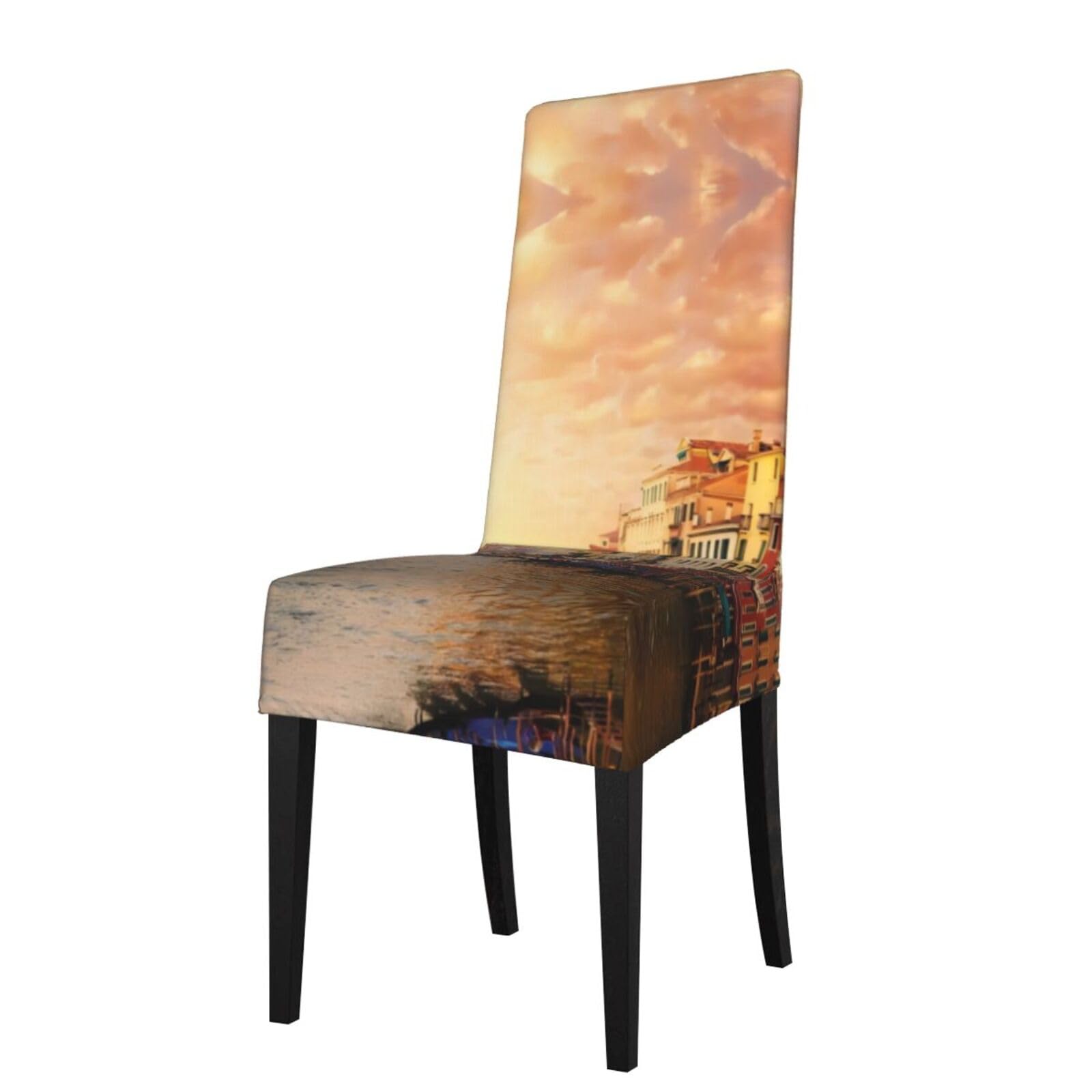 Yyhwhjde Black Beautiful Venice Canal View Prints Dining Chair Throw Covers - Stretchable Spandex Slipcovers For Chair Protection & Refreshing Your Dining Room