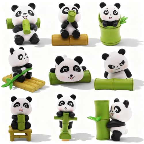Figuras de banda, 9 peças panda Cake Topper, conjunto de mini banda, brinquedos educativos aprendizagem presente de aniversário para crianças