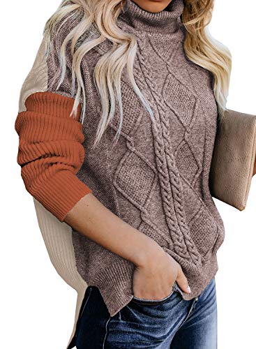 LOSRLY Womens Long Sleeve Turtleneck Chunky Knit Pullover Sweater Casual Jumper Tops XL Orange