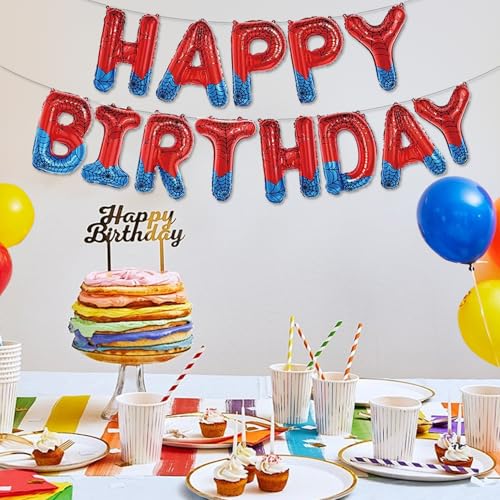Image of Spider Theme Happy Birthday Letter Balloons Banner, Red and Blue, Party Decoration