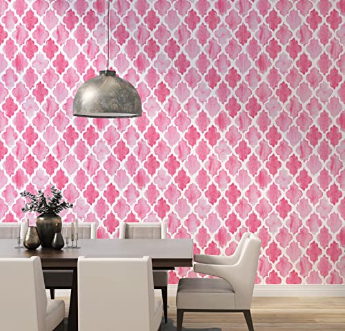 Image of DWELLSINDIA Pink Moroccan Pattern Wallpaper for Living Room | Self Adhesive Peel & Stick, Thick Textured Premium Paper | Waterproof, Scratch Resistant | Bedroom & Dining Room | 41 x 244 cm