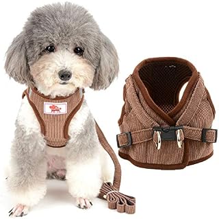 Zunea Small Dog Harness and Lead Sets No Pull Adjustable Reflective Step-in Soft Mesh Corduroy Vest Harnesses for Boy Girl Pet Dogs Puppy Chihuahua Cats Brown S