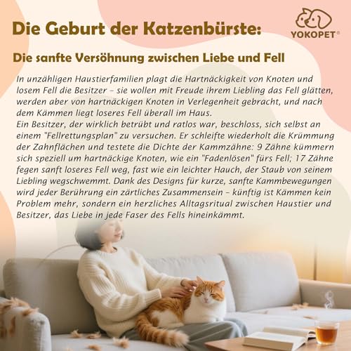 YOKOPET Unterwolle Bürste Hund, Katzen- & Hundebürste, Unterfellbürste Hunde für Langhaar- & Kurzhaar Katzen Hunde, Doppelseitige 9+17 Rundzähne, Deckhaarschutz, Anti-Knoten
