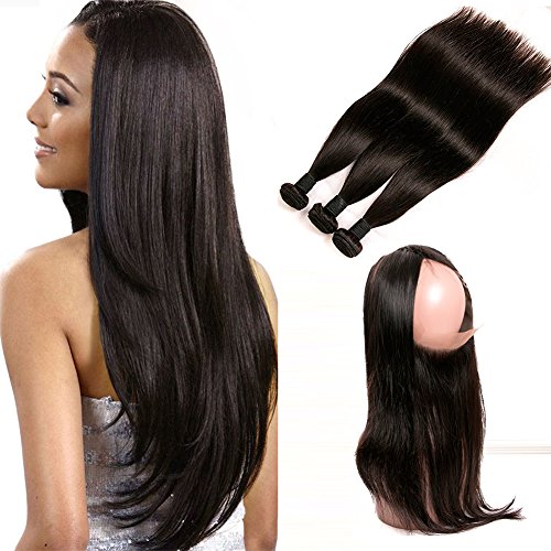 Daimer Lace Frontal 360 Brésilien Hair Tissage Straight Hair 3 Paquets avec Lace Wig Virgin Cheveux Humains Hair en lot pas cher Naturel 14 16 18 +12 360