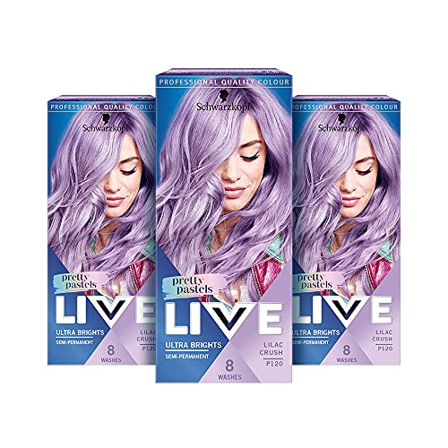 Schwarzkopf LIVE Pretty Pastels - Tinte para el cabello morado (3 unidades), color semipermanente dura hasta 8 lavados - P120 Lilac Crush