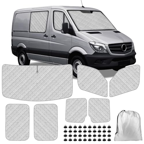 Federedevo Mercedes Sprinter Sun Shade 7-Piece Set 2006-2019 | Full Cabin Thermal Insulation Kit for LWB Vans | UV Blocker + Privacy Covers (Front/Rear/Side Windows)
