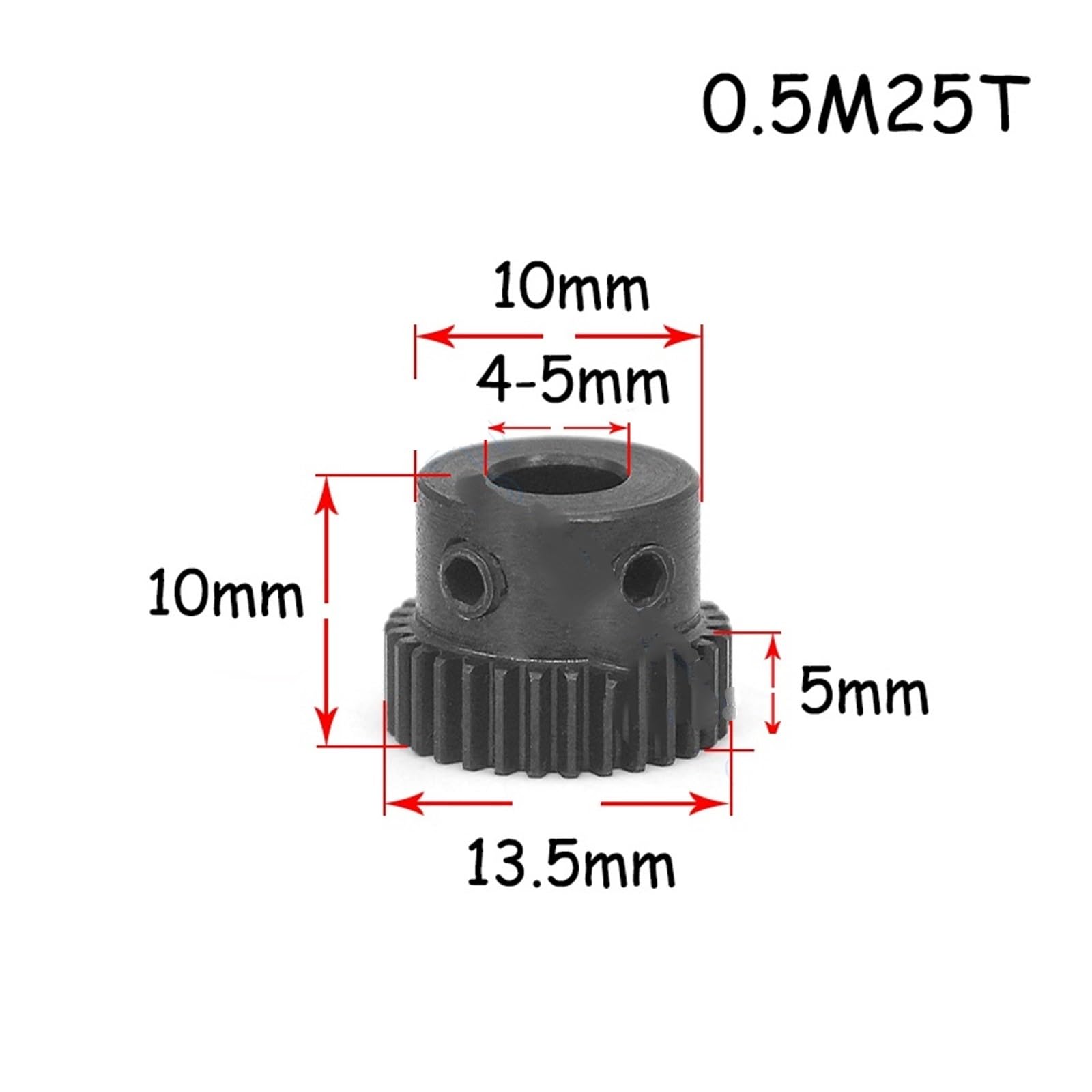 Bevel Gear Pinion Hardware Mechanical Mod 0.5 25T Spur Gear Bore 4 5 6mm 45# Steel Blackening Transmission Gears 0.5 Module 25 Tooth Pinion DIY Accessories(5mm)