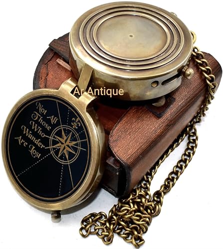 Brújula de Bolsillo Vintage de Latón con Estuche de Cuero - Herramienta de Navegación Antigua Funcional para Senderismo, Camping y Aventuras al Aire Libre miniatura 2