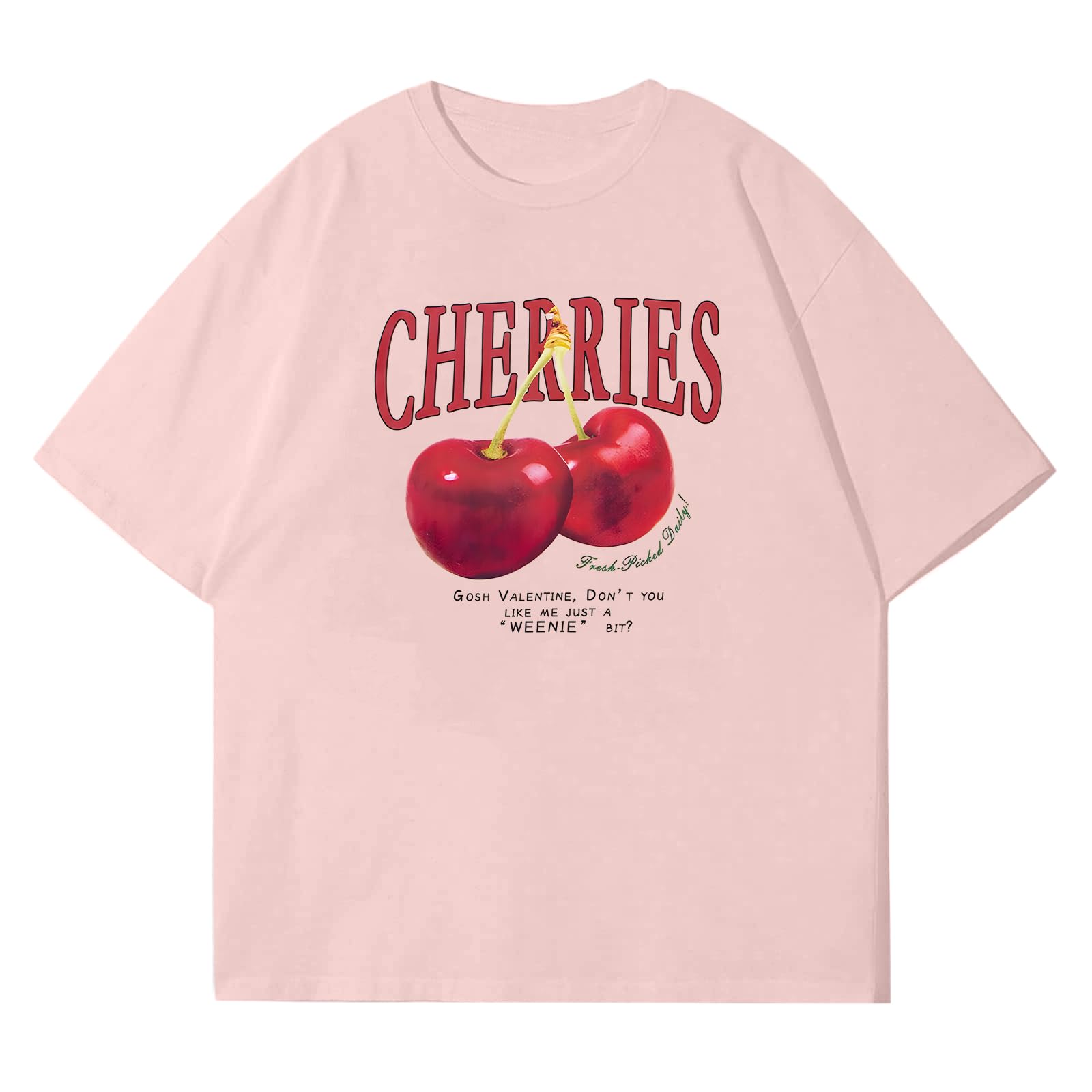 PAIRXLY Oversized Graphic Tees Vintage Cherry Fruit Shirt for Men Aesthetic Printed Unisex T Shirts Short Sleeve Casual Tops(Coral Pink,2XL)