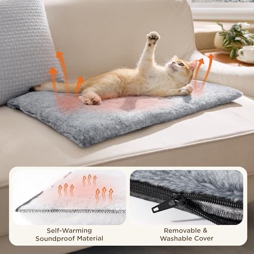 Bedsure Self Warming Cat Bed, Extra Warm Self Heating Pad for Cats & Dogs, Anti-Slip Small Thermal Pet Mat Indoor with Removable Washable Cover, 24" x 18", Grey #3